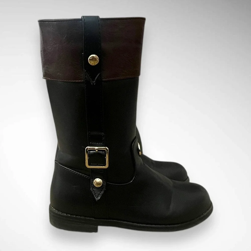 MICHAEL KORS Girl's Black and Brown‎ Flat Riding Boots Gold-Tone Hardware | EUC